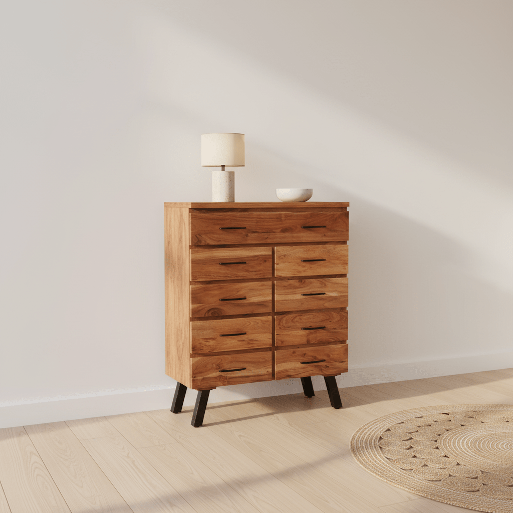 Nashik 9 Drawer Acacia Chest