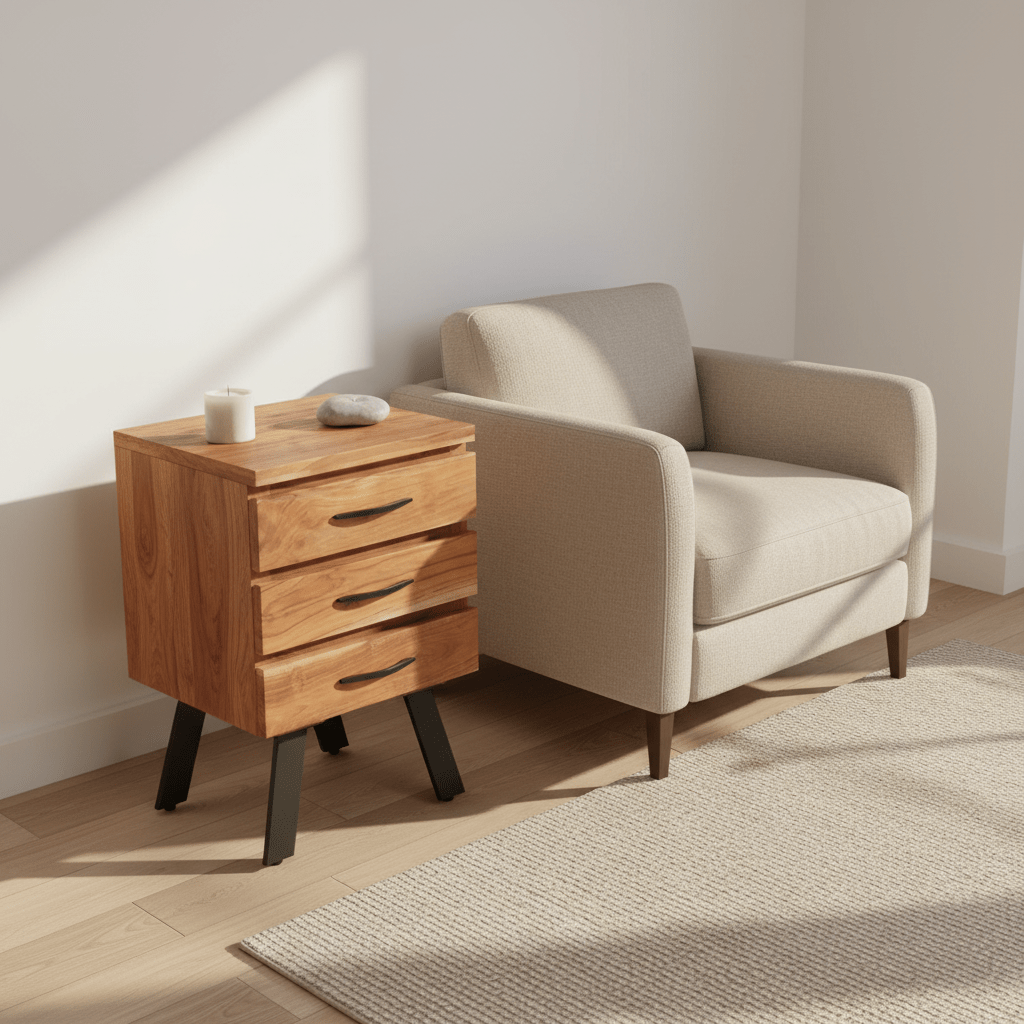 Nashik Three Drawer Acacia Side Table