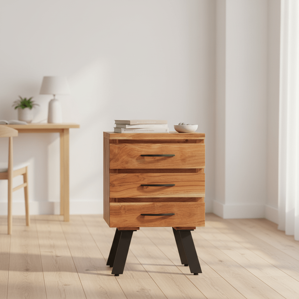 Nashik Three Drawer Acacia Side Table