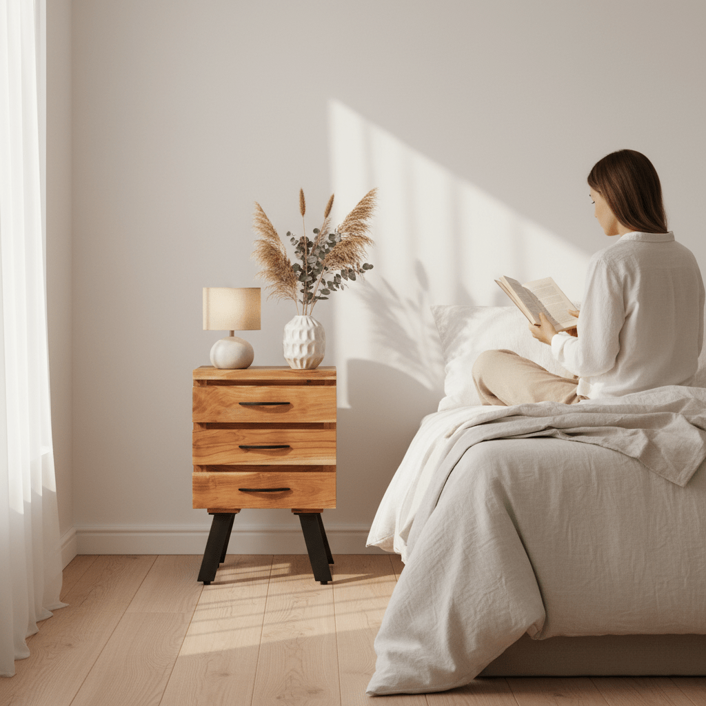 Nashik Three Drawer Acacia Side Table
