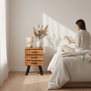 Nashik Three Drawer Acacia Side Table