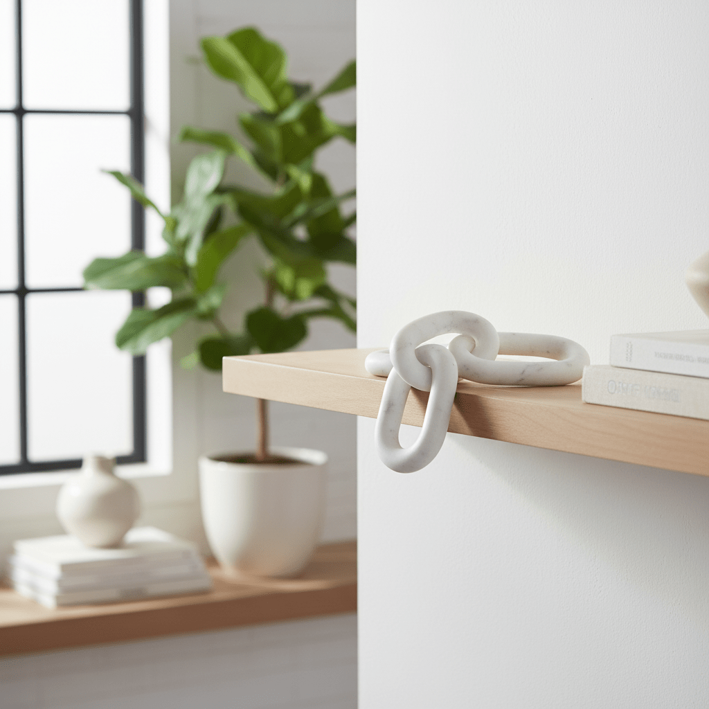 Nason White Marble Three Link Chain Sculpture