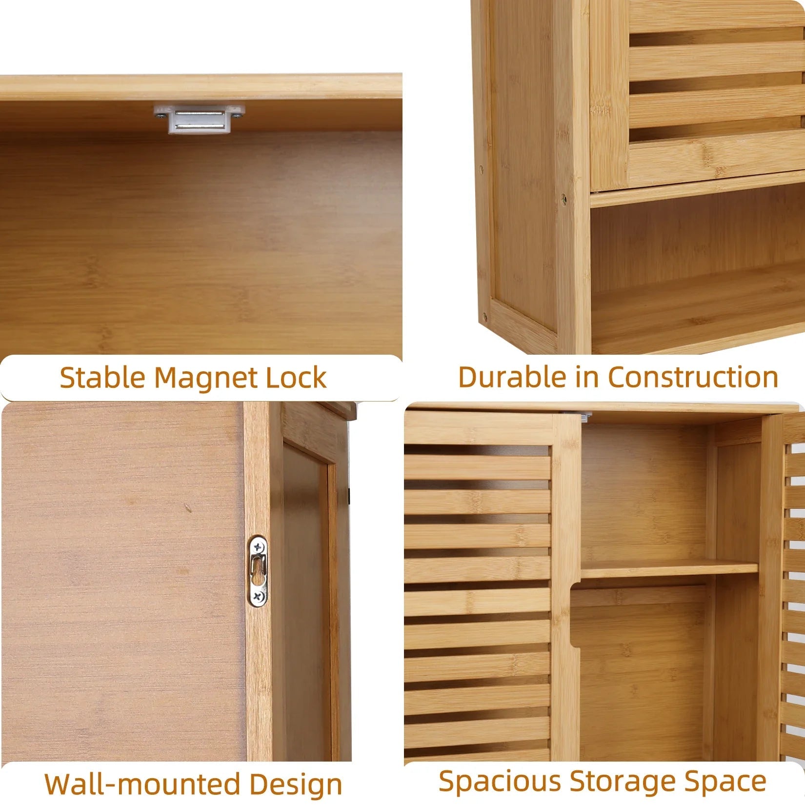 Natural Bamboo Wall - mounted Bathroom Cabinet, Kitchen Cupboard, Storage Organizer, Adjustable Shelf