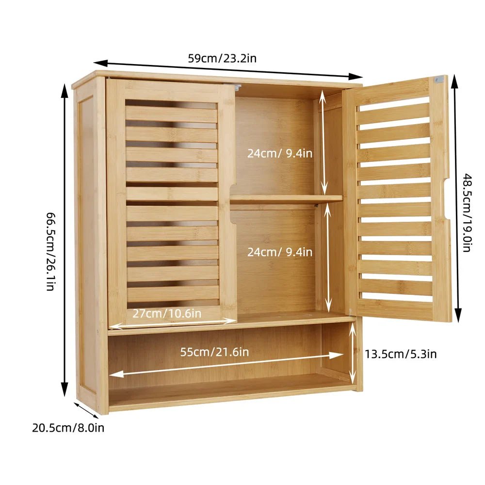 Natural Bamboo Wall - mounted Bathroom Cabinet, Kitchen Cupboard, Storage Organizer, Adjustable Shelf