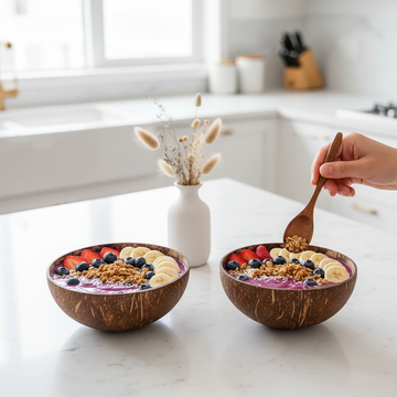 Natural Coconut Bowl Set Wooden Salad Ramen Bowl Coconut Wood Spoon Set Coco Smoothie Kitchen Tableware Coconut Bowl