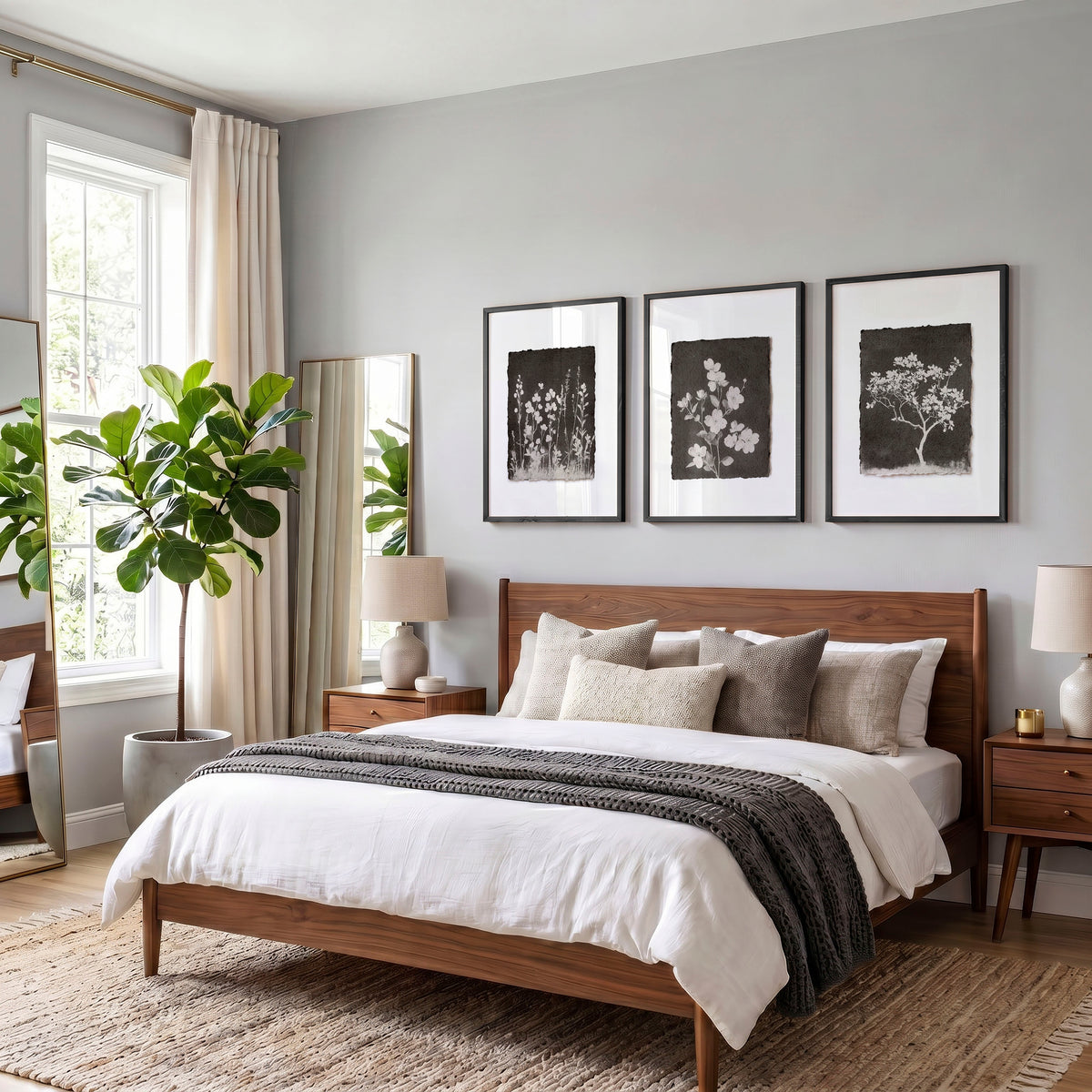 Nature Art Dark Botanical Wildflowers & Blossom wall art displayed on a wall in a styled room