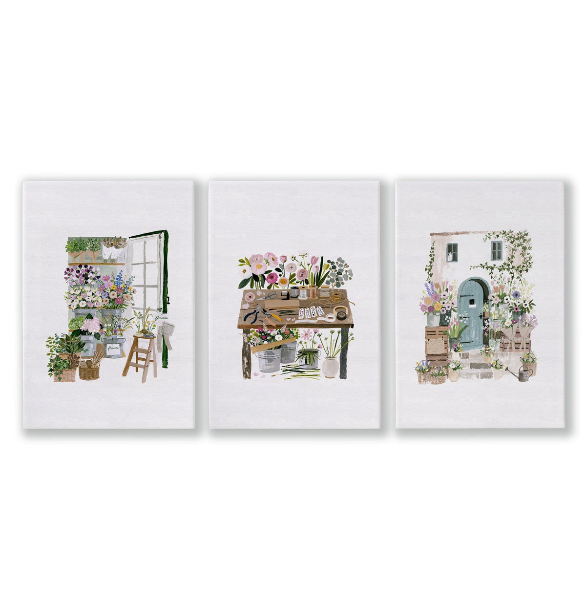 Nature Canvas Wall Art Botanical Flower Shop Illustrations | Set of 3