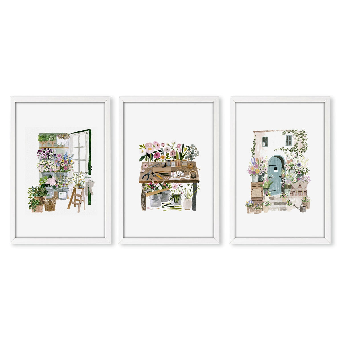 Nature Canvas Wall Art Botanical Flower Shop Illustrations | Set of 3