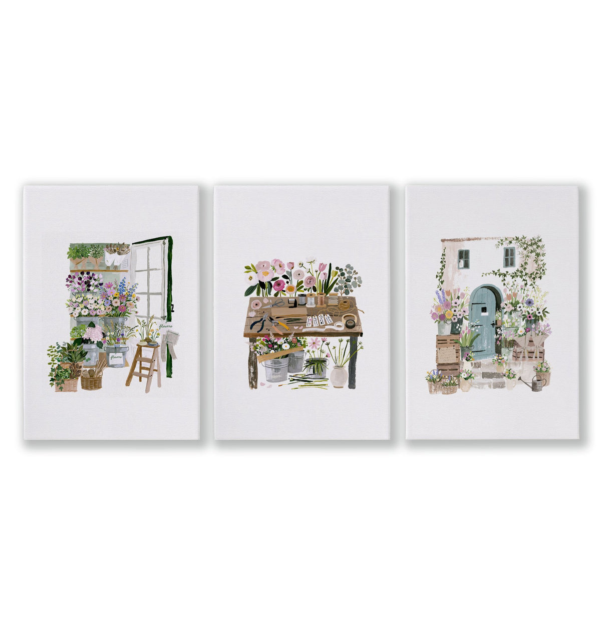Nature Canvas Wall Art Botanical Flower Shop Illustrations as a wrapped canvas