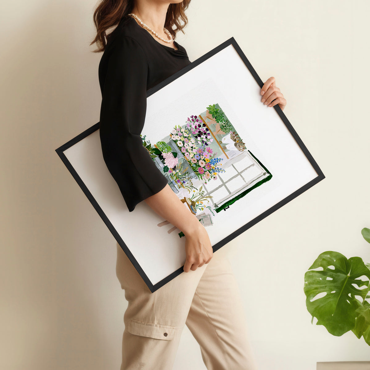 Nature Canvas Wall Art Botanical Flower Shop Illustrations displayed on a wall in a styled room