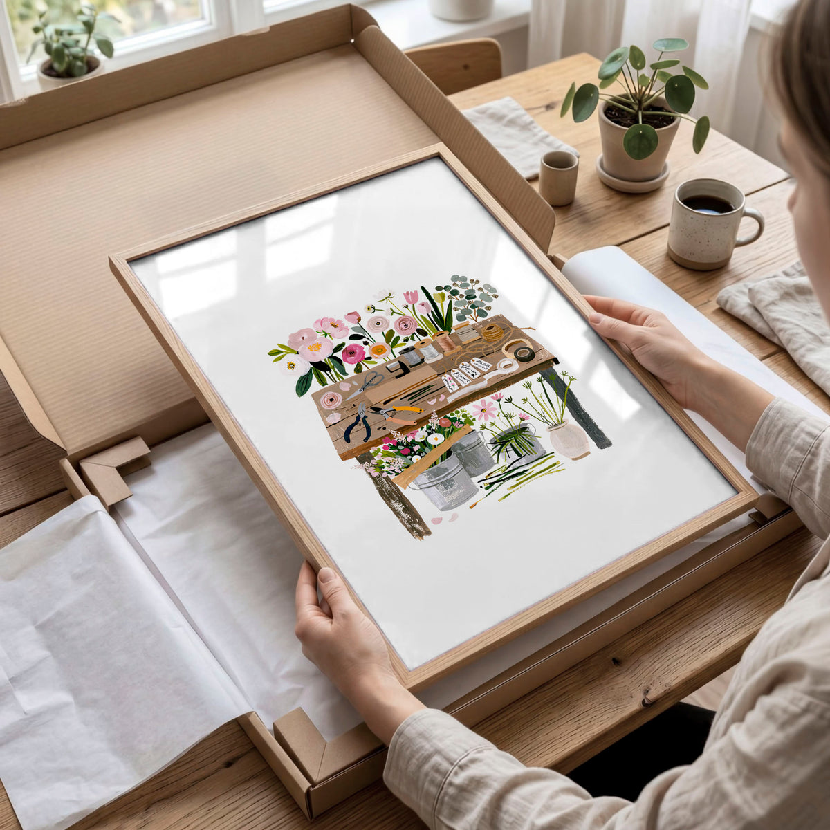 Nature Canvas Wall Art Botanical Flower Shop Illustrations displayed on a wall in a styled room — view 2