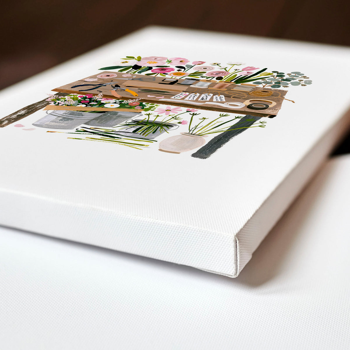Nature Canvas Wall Art Botanical Flower Shop Illustrations displayed on a wall in a styled room — view 3