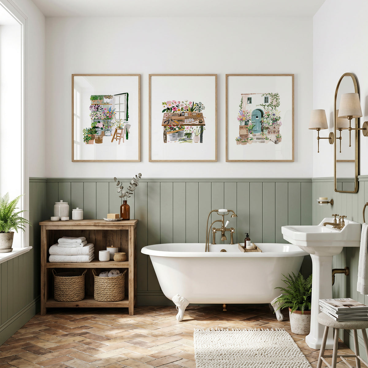 Nature Canvas Wall Art Botanical Flower Shop Illustrations displayed on a wall in a styled room — view 4