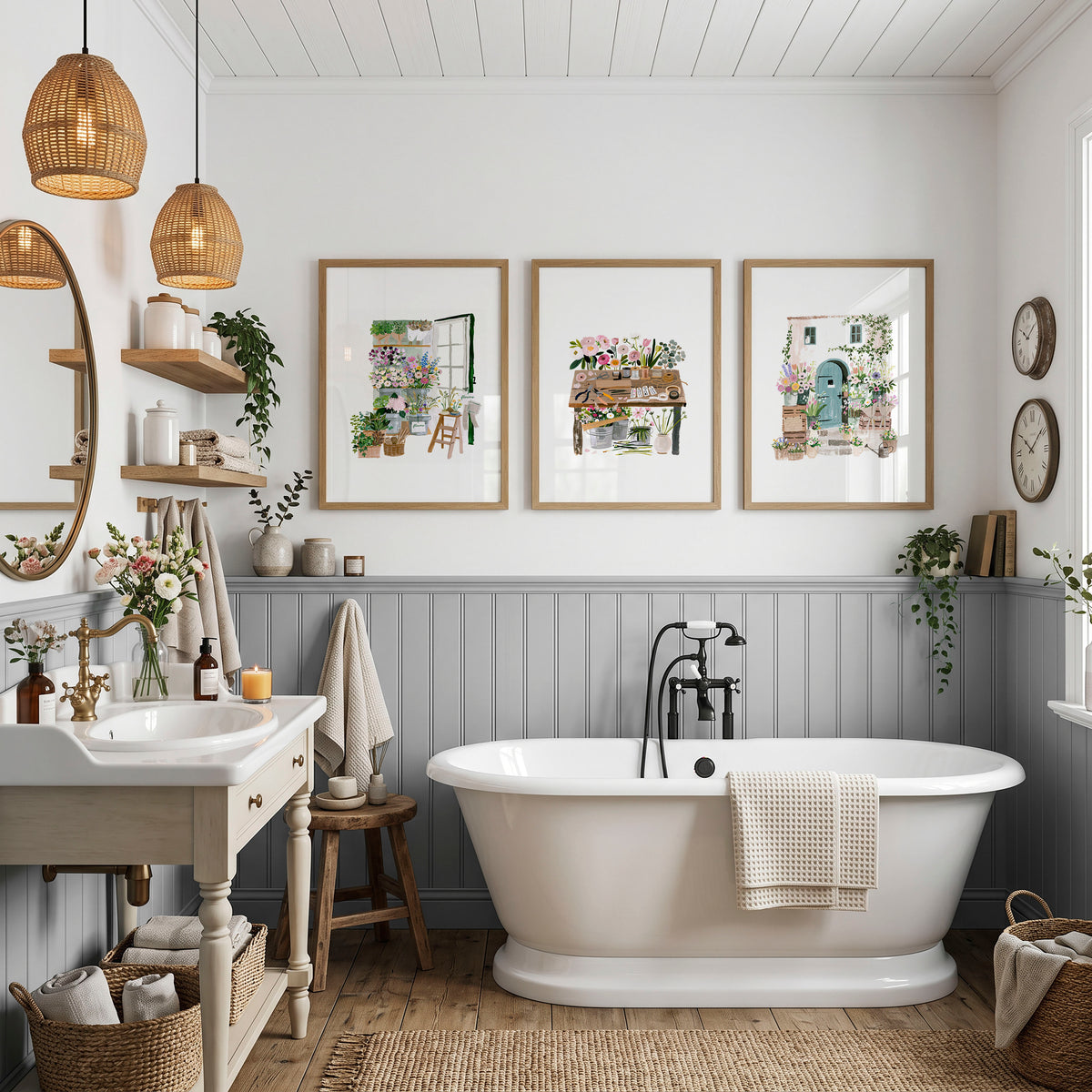 Nature Canvas Wall Art Botanical Flower Shop Illustrations displayed on a wall in a styled room — view 6