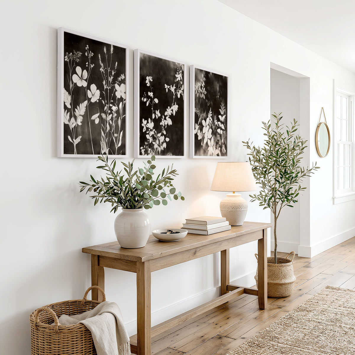 Nature Landscape Art Dark Botanical Wildflowers & Leaves Mink wall art displayed on a wall in a styled room — view 4