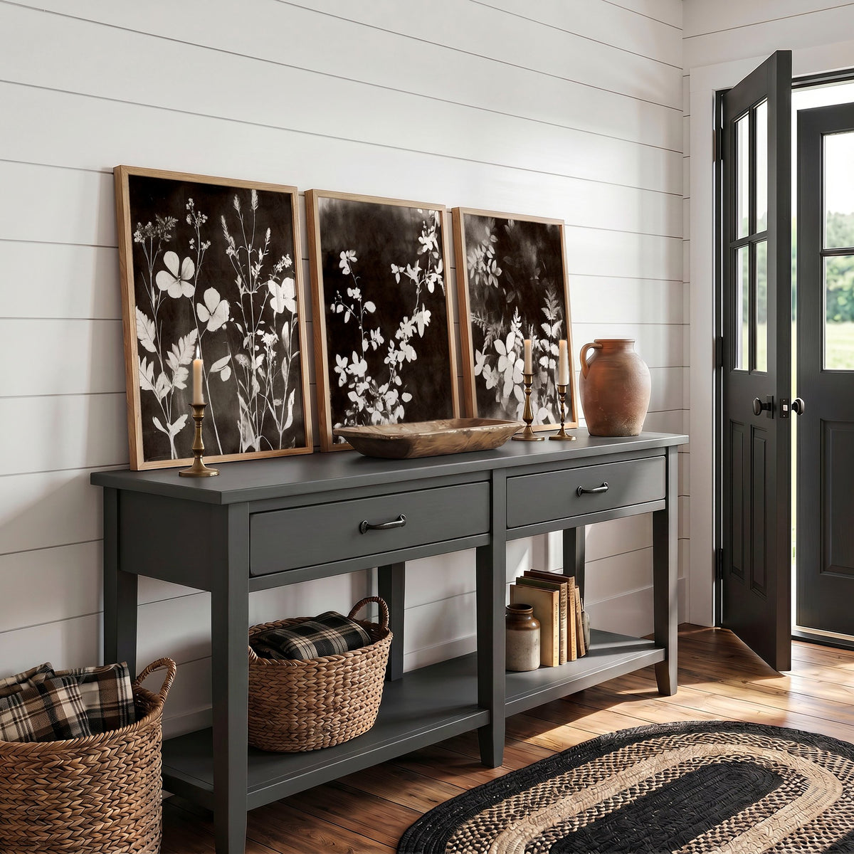 Nature Landscape Art Dark Botanical Wildflowers & Leaves Mink wall art displayed on a wall in a styled room — view 6