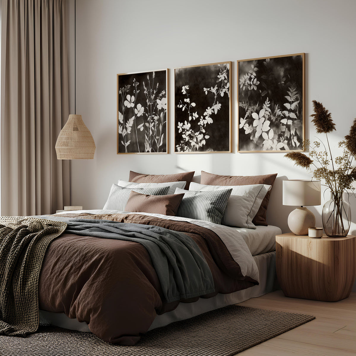 Nature Painting Dark Botanical Wildflower & Leaf wall art displayed on a wall in a styled room — view 2