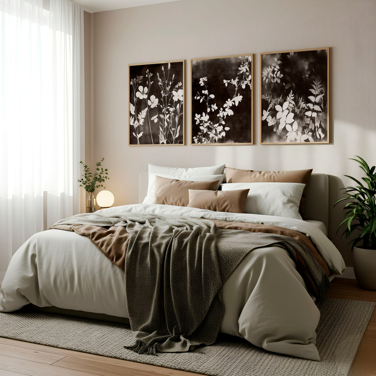 Nature Painting Dark Botanical Wildflower & Leaf wall art displayed on a wall in a styled room — view 3