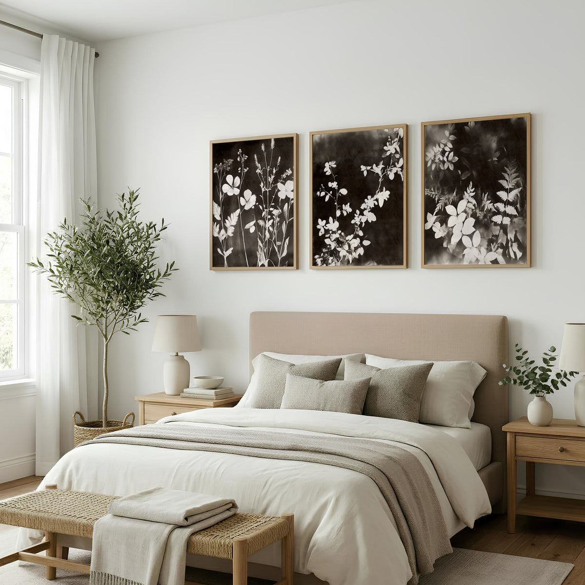 Nature Painting Dark Botanical Wildflower & Leaf wall art displayed on a wall in a styled room — view 5