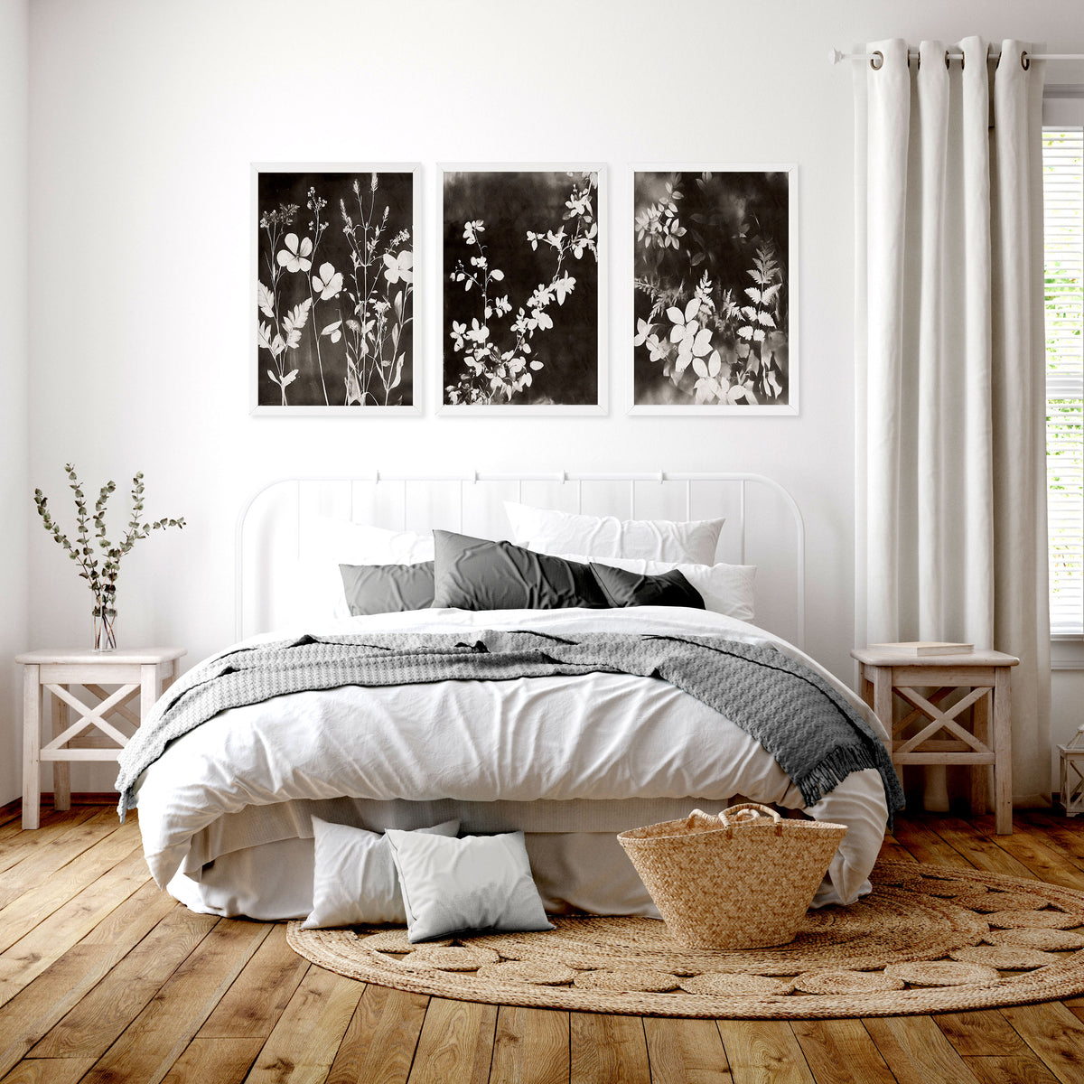 Nature Painting Dark Botanical Wildflower & Leaf wall art displayed on a wall in a styled room — view 6