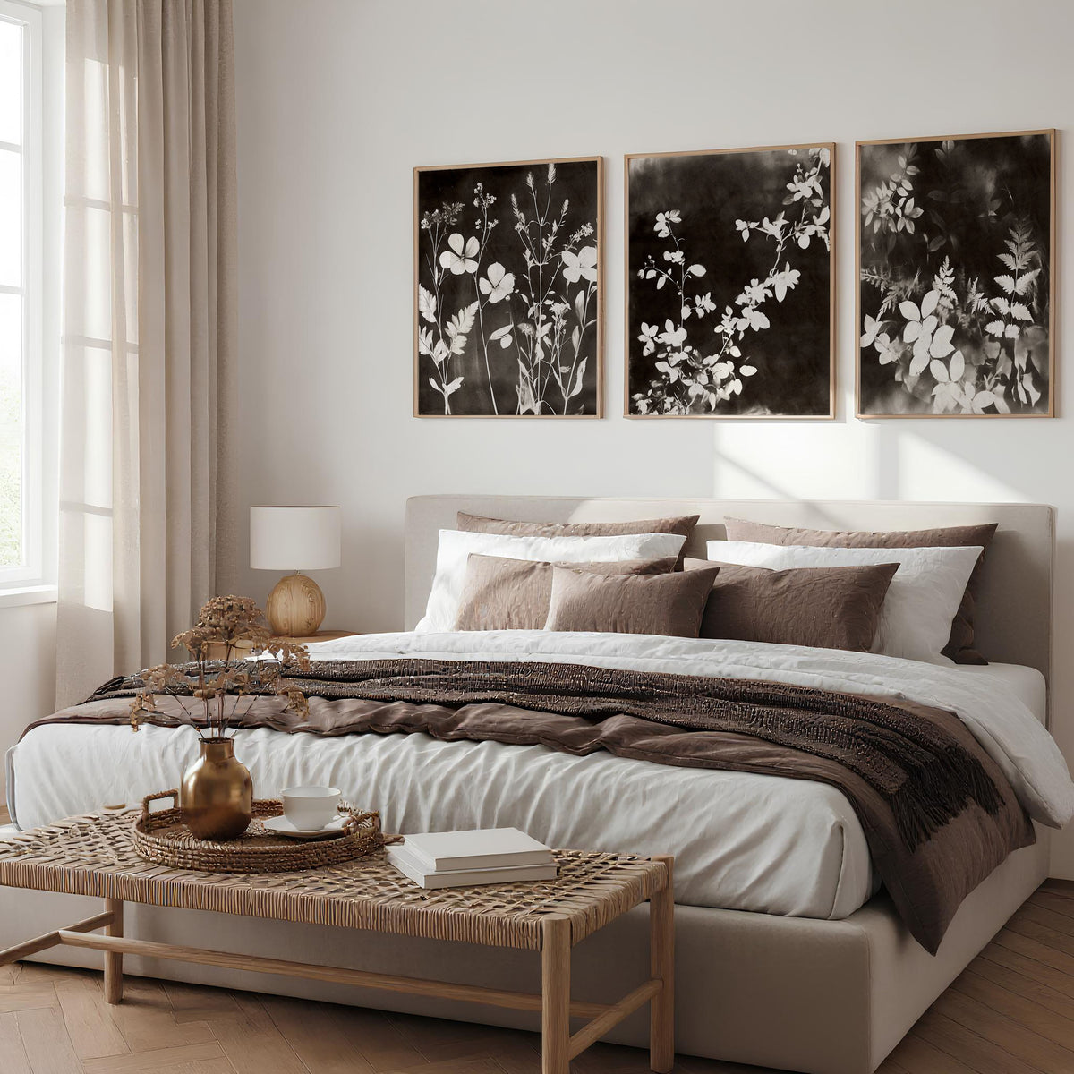 Nature Painting Dark Botanical Wildflower & Leaf wall art displayed on a wall in a styled room — view 9
