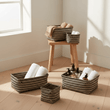 Nautical Set Of Five Black And White Woven Storage Baskets