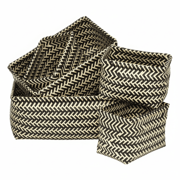 Nautical Set Of Five Black And White Woven Storage Baskets