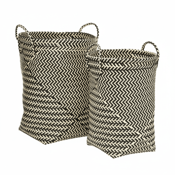 Nautical Set Of Two Black And White Woven Storage Baskets
