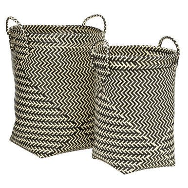 Nautical Set Of Two Black And White Woven Storage Baskets