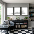 New York Posters Minimalist Skyline Line Drawing wall art displayed on a wall in a styled room — view 4