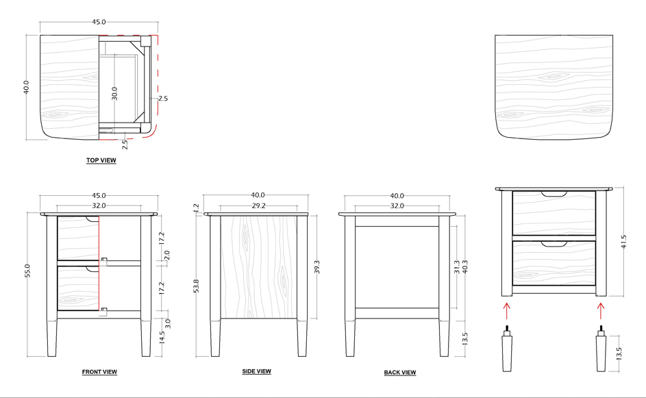 Norway Walnut Wooden Bedside Table