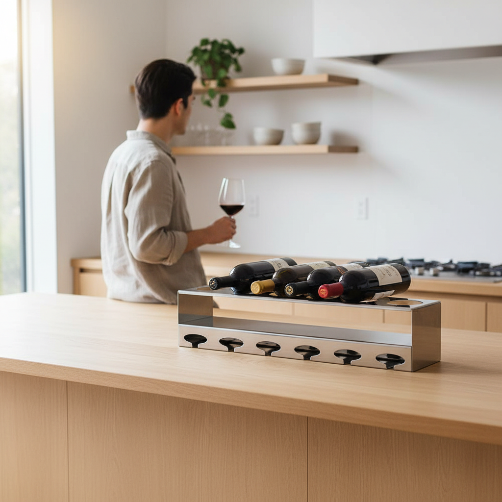 Novo 6 Bottle Silver Finish Wine Rack