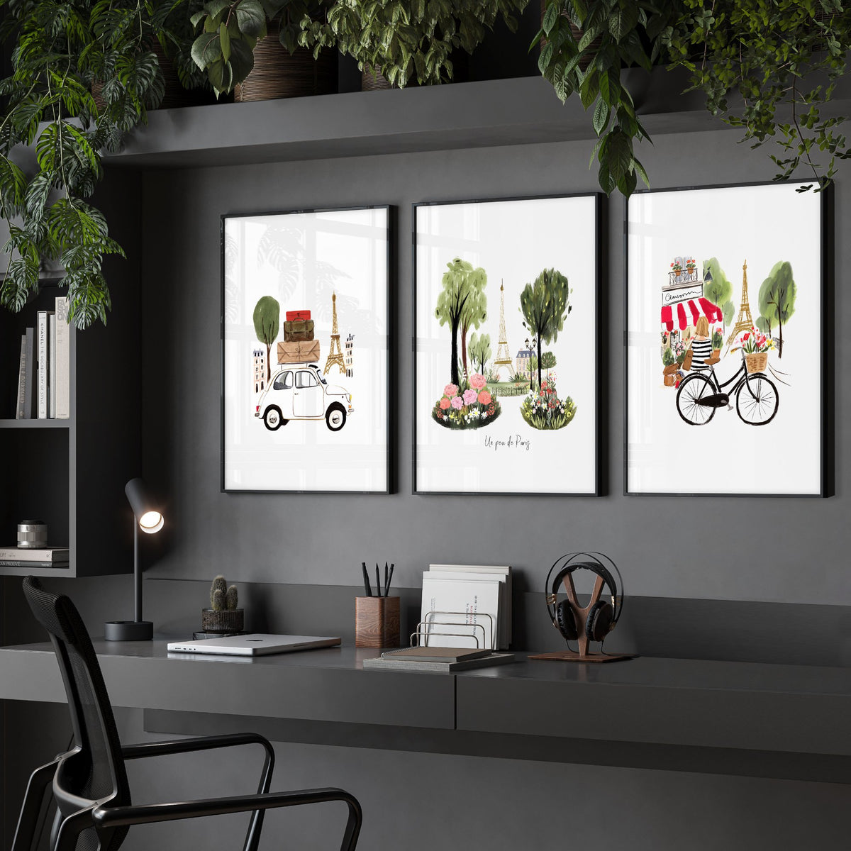 Office Decor Paris Eiffel Tower Travel wall art | "Un peu de Paris" displayed on a wall in a styled room — view 2
