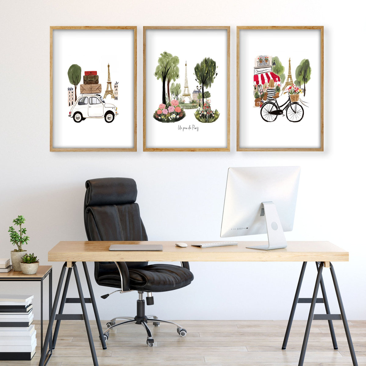 Office Decor Paris Eiffel Tower Travel wall art | "Un peu de Paris" displayed on a wall in a styled room — view 3