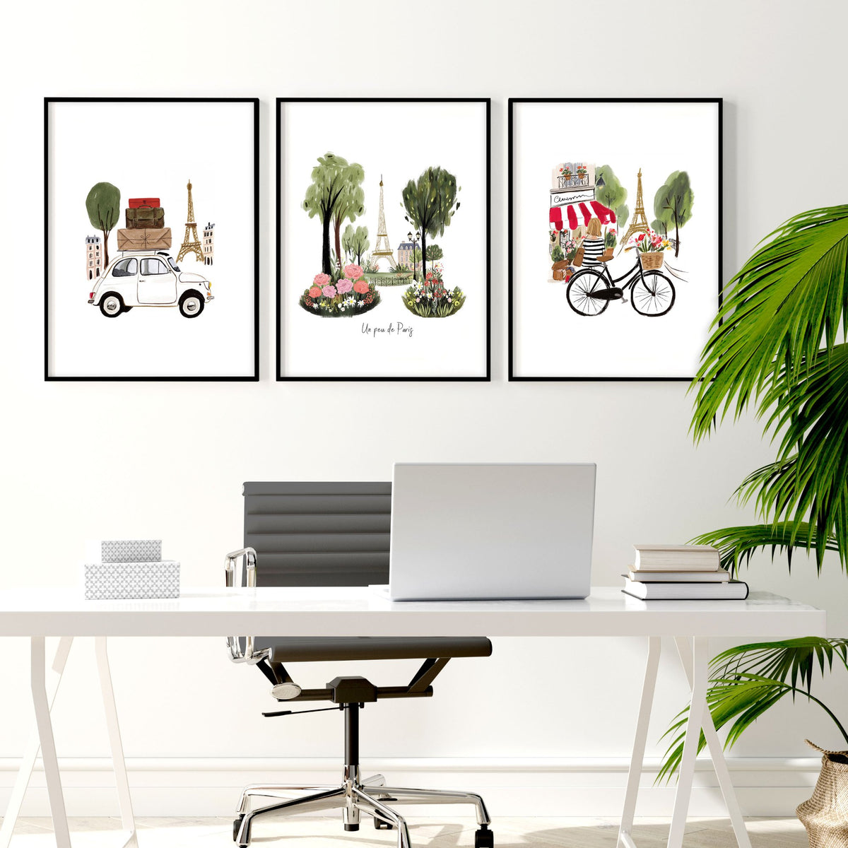 Office Decor Paris Eiffel Tower Travel wall art | "Un peu de Paris" displayed on a wall in a styled room — view 4