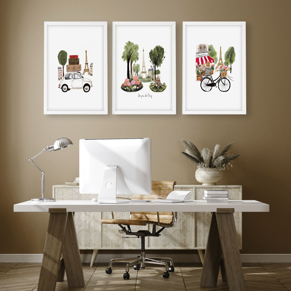 Office Decor Paris Eiffel Tower Travel wall art | "Un peu de Paris" displayed on a wall in a styled room — view 5