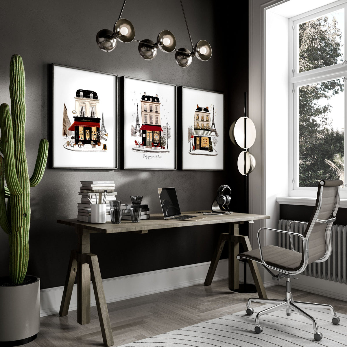Office Wall Decor Ideas for Work | Paris Winter Street Scene Travel wall art "Paris sous un ciel d'hiver" displayed on a wall in a styled room — view 6