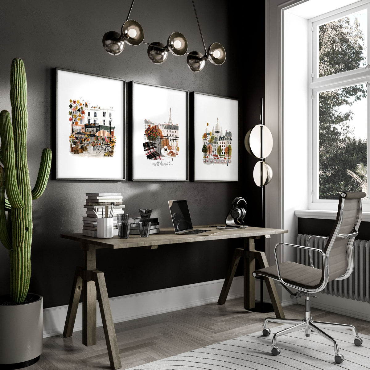 Office Wall Decoration Paris Travel wall art "Les Petits Plaisirs de la Vie" Eiffel Tower displayed on a wall in a styled room