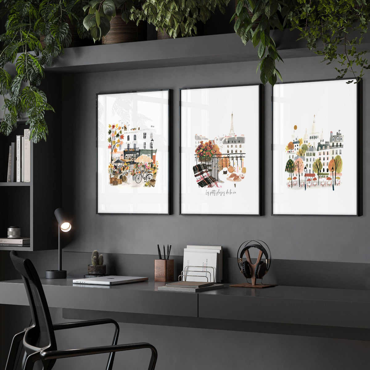 Office Wall Decoration Paris Travel wall art "Les Petits Plaisirs de la Vie" Eiffel Tower displayed on a wall in a styled room — view 2