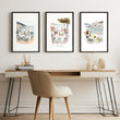 Office Wall Pictures Mediterranean Coastal Dining Watercolour Art | 