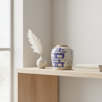 Old Blue & White Porcelain Jar - No 9