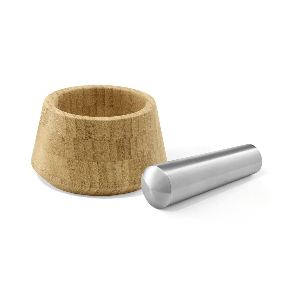 Opeso Premium Brushed Steel and Bamboo Mortar and Pestle Set