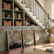 Oriental Wall Art Panels | Japanese Moon & Pampas Grass Beige & Black displayed on a wall in a styled room — view 2