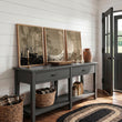 Oriental Wall Art Panels | Japanese Moon & Pampas Grass Beige & Black displayed on a wall in a styled room — view 6