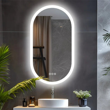 Oval LED Bathroom Mirror Smart Mirrors Dimmable 3 Colors Anti - Fog Light Memory IP65 CRI95 Large Wall Mounted Mirror 32 x 20 in
