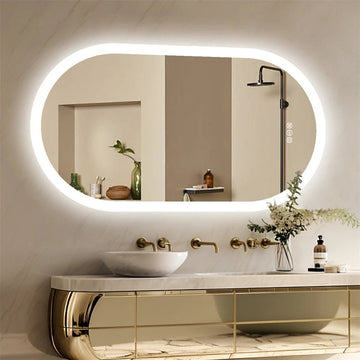 Oval LED Bathroom Mirror Smart Mirrors Dimmable 3 Colors Anti - Fog Light Memory IP65 CRI95 Large Wall Mounted Mirror 32 x 20 in