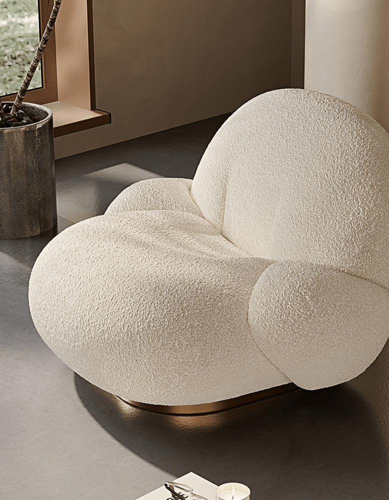 Pacha Swivel Boucle Armchair With Armrest, White