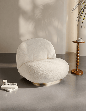 Pacha Swivel Boucle Armchair With Armrest, White