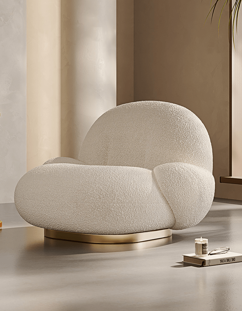 Pacha Swivel Boucle Armchair With Armrest, White