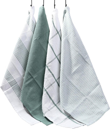 Pack of 4 Green Cotton Tea Towels for Drying Dishes and Cleaning Spills High Absorbency and Durability 65x45 cm